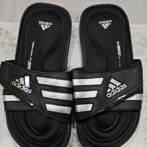 Adidas Black and Silver Slide Sandals